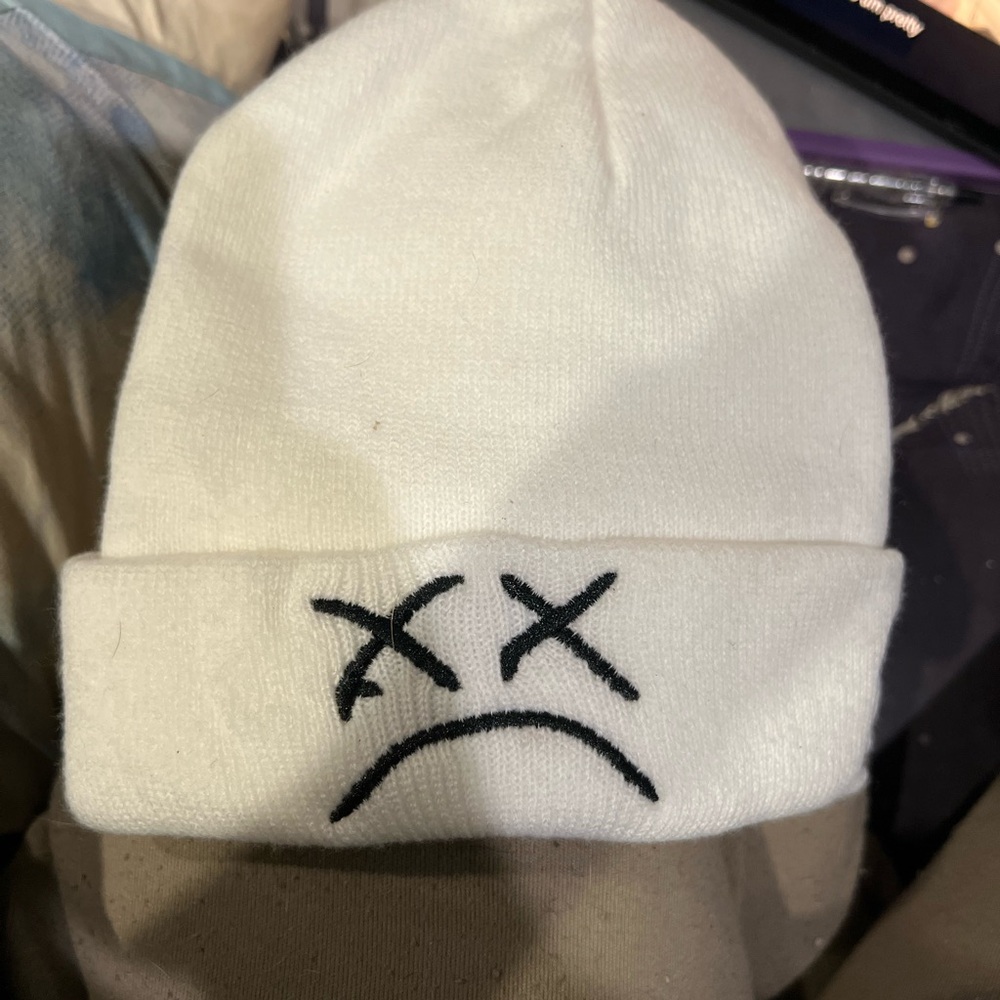 Men's White Beanie with Embroidered Design